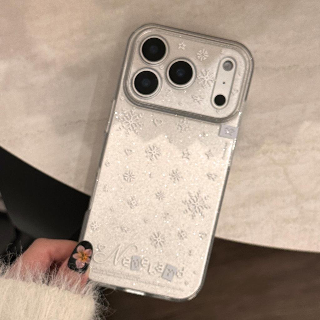 Simple White Snowflake Phone Case Suitable for iPhone 15, iPhone 16, iPhone 17 Pro Max