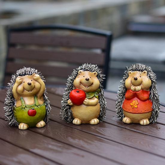 3 Pcs Mini Hedgehog Figurine Cute Small Ceramic Animal Statue for Fairy Garden Bonsai Plant Pots Micro Landscape Decor
