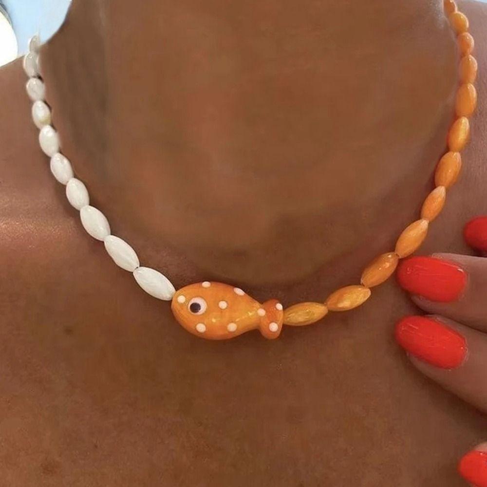 Jewelry Fish Pendant Necklace Colorful Ocean Style Beach Choker Mini Fish Necklace  Sea Beach