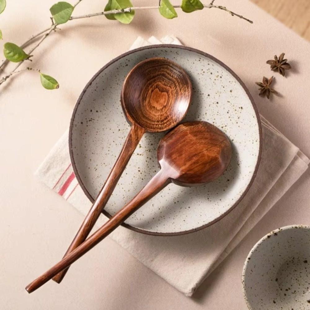 1Pc Wooden Mixing Spoon Long Handle Wood Tableware Japanese Style Soup Spoon  Dining Tableware