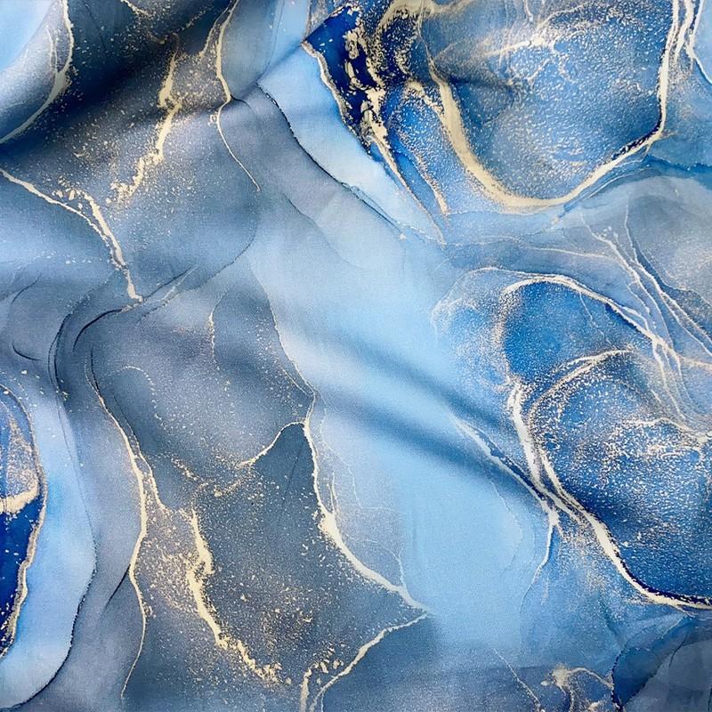 145x100cm Tela de Algodón Seda Artificial Colorida Azul Verano Suave Sedoso Material Vestido Qipao Rayón Manualidades DIY Costura Suministros para Ropa