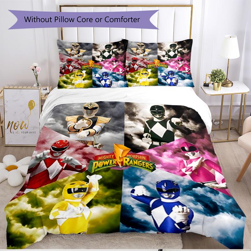 3-teiliges Bettbezug-Set (1 * Bettbezug + 2 * Kissenbezug, ohne Kern), Mighty Morphin Power Rangers Druck Weiches Ganzjahres-Bettwäscheset, Heim-Schlafzimmer-Dekoration