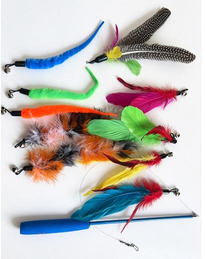 Set of 11 Spare Feather Heads for Cat Toy, for Retractable Stick, Cat Products