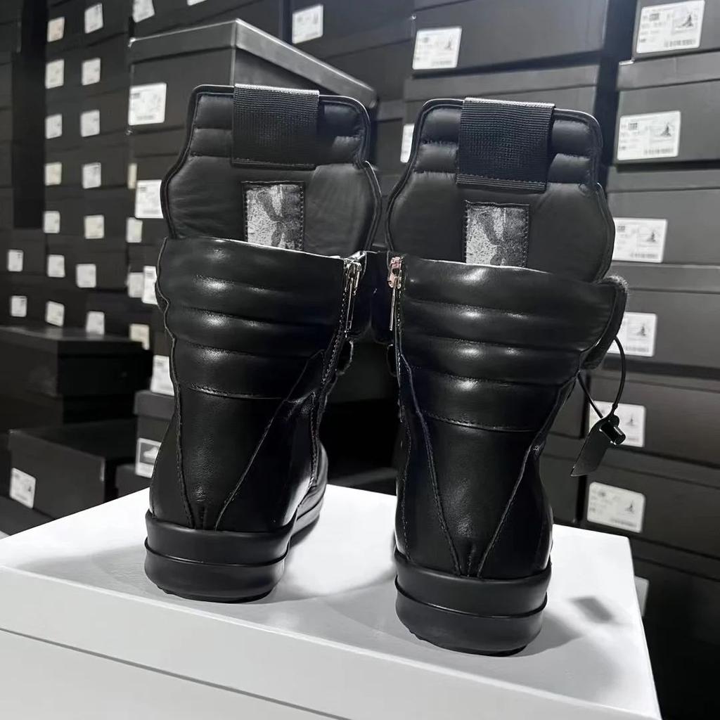 Brand Luxury Designer Men Shoe Quality Casual All Black Leather High Top Sneakers for Woman Trendy Thick Shoelaces Chunky Sole