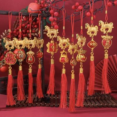 Festive Zodiac 2026 Year Of The Horse Lantern Pendant Chinese New Year Red Gold Lucky Decoration Car Pendant Accessories Gifts