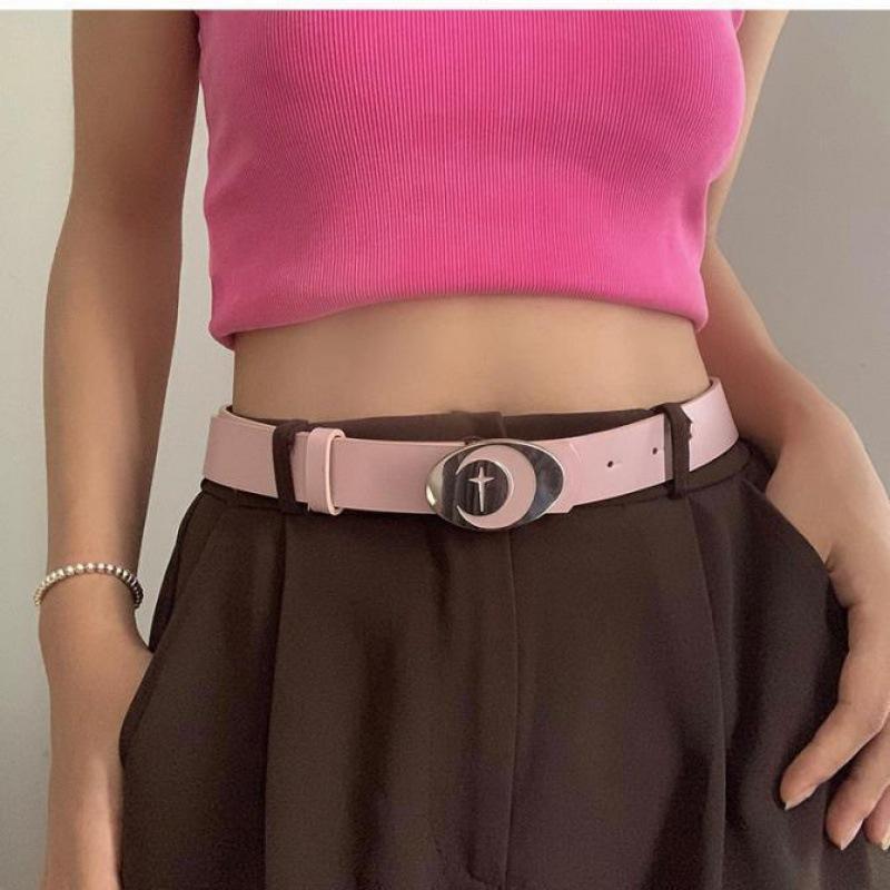 

Стильный базовый простой розово-черный полиуретановый ремень для женщин, идеально подходящий для Y2k и повседневных образов. розовый