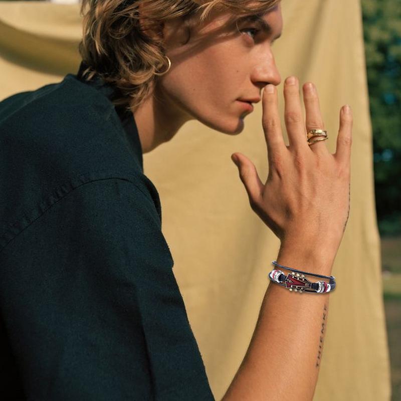 Braided Guitar Bracelet Zinc Alloy Adjustable Buckle Manual Woven Faux Leather 3-layered Retro Punk Wrist Jewelry Gifts