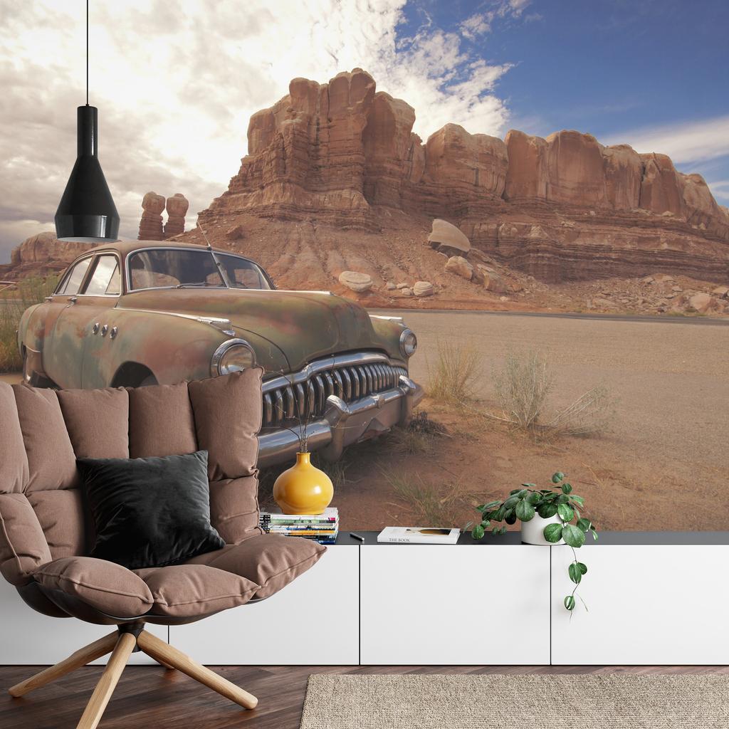 Photomural Old Car In The Desert Washable Fleece 416x254