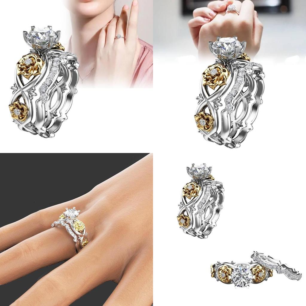 Alliances Élégantes Bicolores Plaqué Or Bijoux Femme Design Floral Tendance