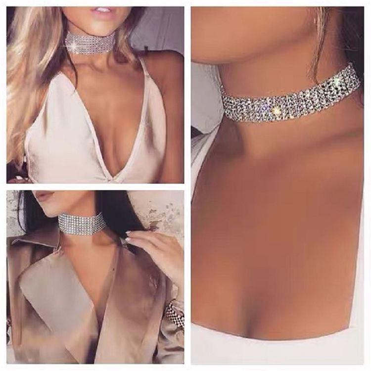 Mehrlagige Diamant-Acryl-Choker-Halskette - Kurz, Schlüsselbeinlang, Nachtclub-Stil