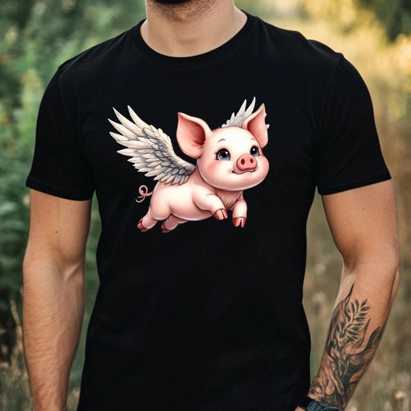 T-Shirt Herren Fliegendes Schwein Motiv Baumwolle Größe XS bis 5XL L