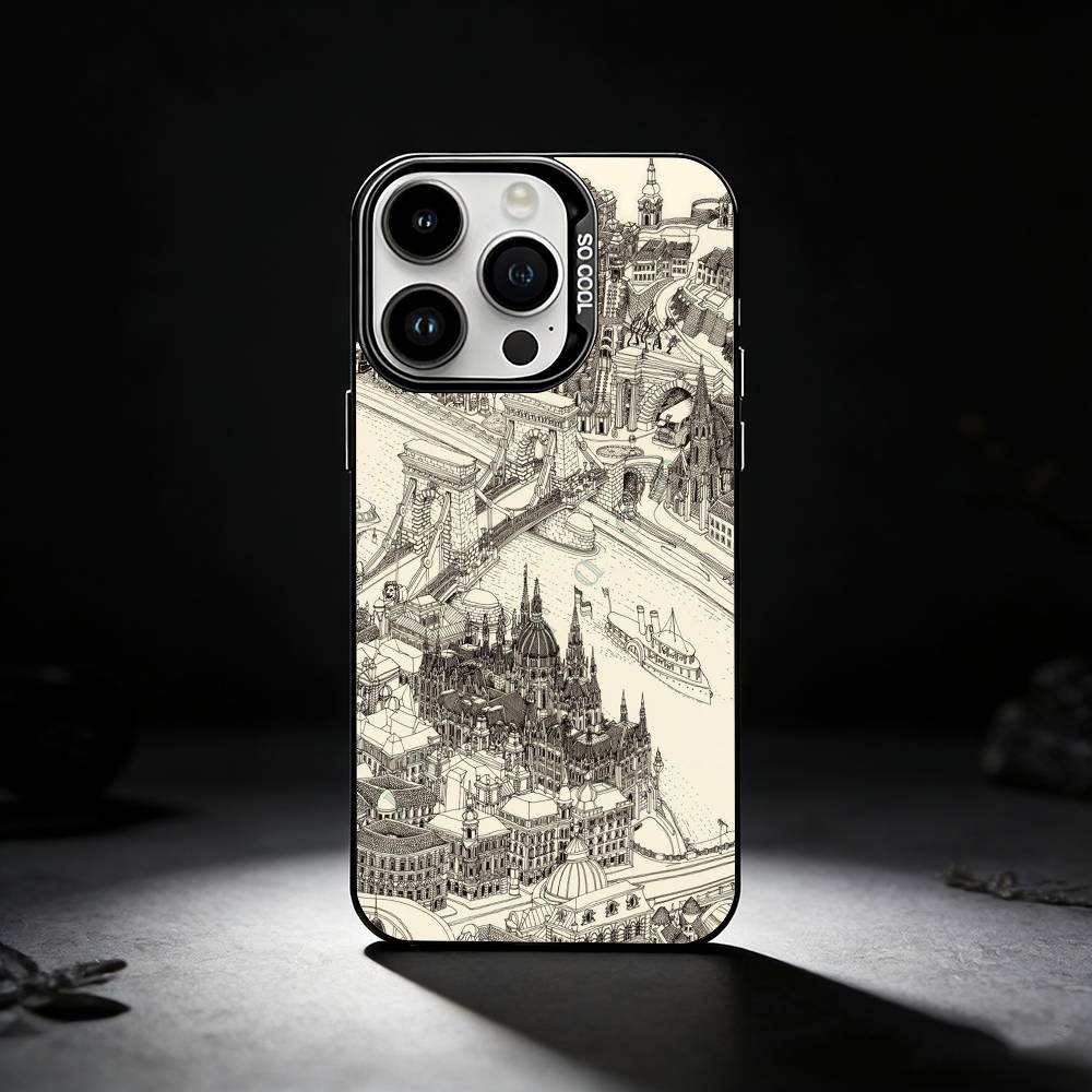 

Famous City Sketch City Map Phone Case For iPhone 17,16,15,14,13,12,11 Plus,Pro Max,XS,Colored silver phone case iPhone14Pro
