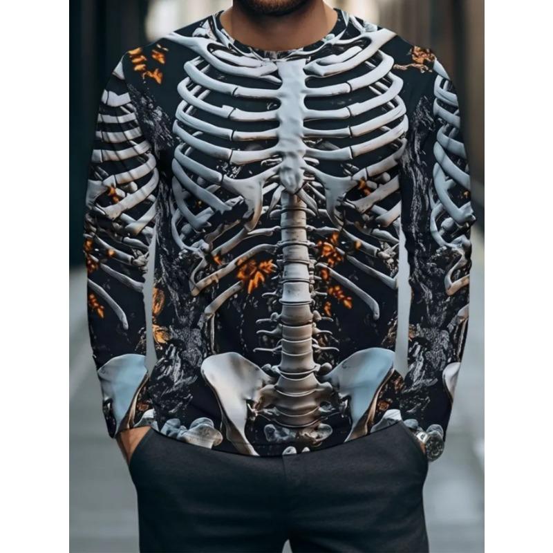 Men's casual daily long-sleeved T-shirt, with fashionable printed design, a comfortable and casual top that can be machine washed