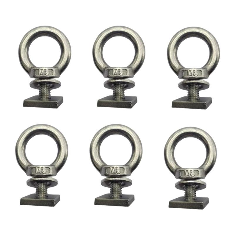 6Pcs Stainless T Track Mount Tie Down Anchors Eye Nuts T Slot Bolt Tie Down Anchoring Kit T Track Bolts for Roof Rack