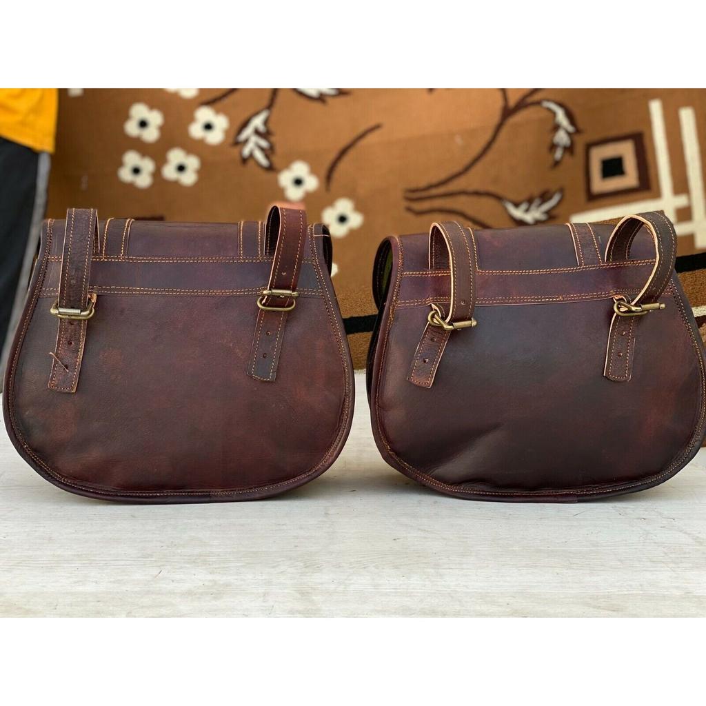 13 Zoll großes Leder-Motorrad, 1 Paar Satteltaschen, Gepäcktaschen(Dunkelbraun)