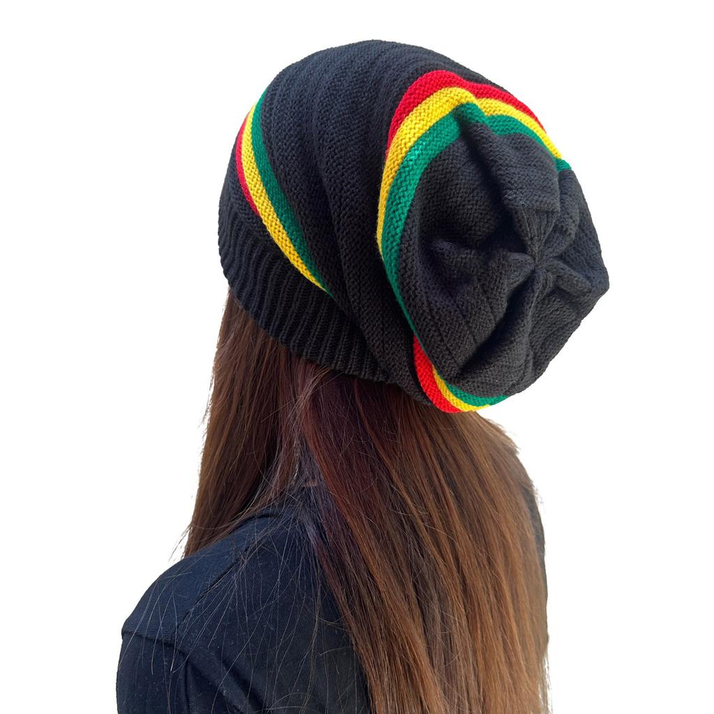 Unisex Knitted Hat Multicolor Stripe Wrinkles Hat Soft Acrylic Handmade Hat for Men and Women