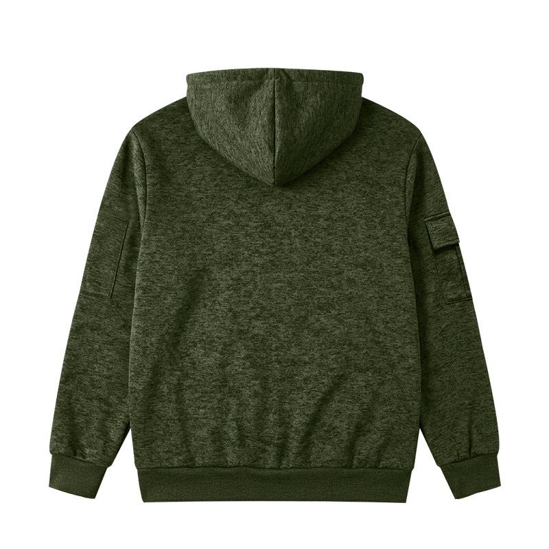 Men Heather Full Zip Hoodie Jacket, Drawstring Hood Long Sleeve Sweatshirt With Multi Arm Cargo Pockets Casual Outdoor Zip Up Hooded Coat