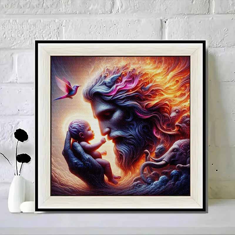 

New Arrival 5D DIY Full Circle Diamond Painting God and Son Embroidery Cross Stitch Home Decor Gift 20x20cm