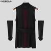 INCERUN Men Sleeveless Striped Stitching Mesh Sheer Fitted Tank Tops with Oversleeve