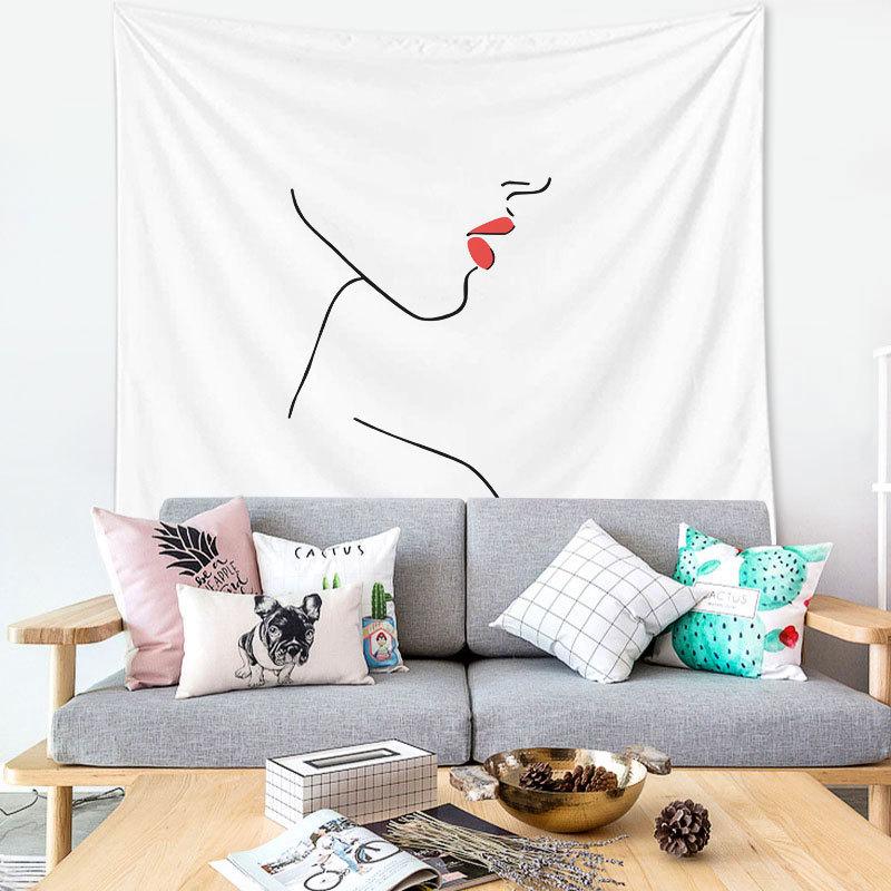 Tapestry Wall Hanging Simple Art Black and White Lines  Background Bedroom Decorative