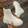 Fashion Fashion Round Toe Spliced Stretch Cloth Platform Anti-Slip and Wear-Resistant Women's Autumn Sock Boots