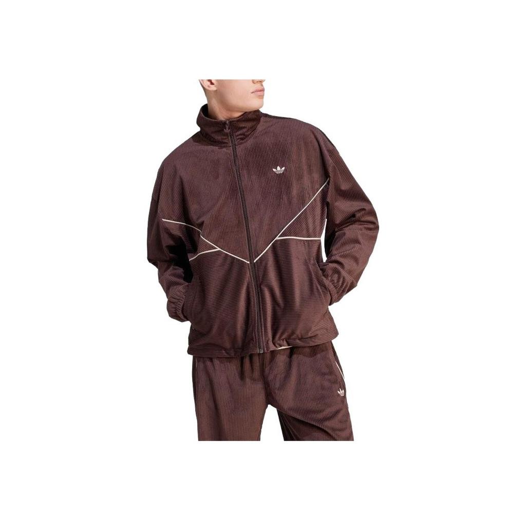 Adidas Originals Striped Stand Collar Zip-Up Long Sleeve Jacket Men Jacket Brown II5787