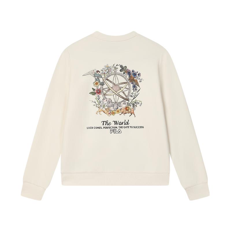 FILA Versatile Fashion Knit Crew Neck Pullover Sweatshirt Women sweatshirt Light-Beige F11W518209FIV