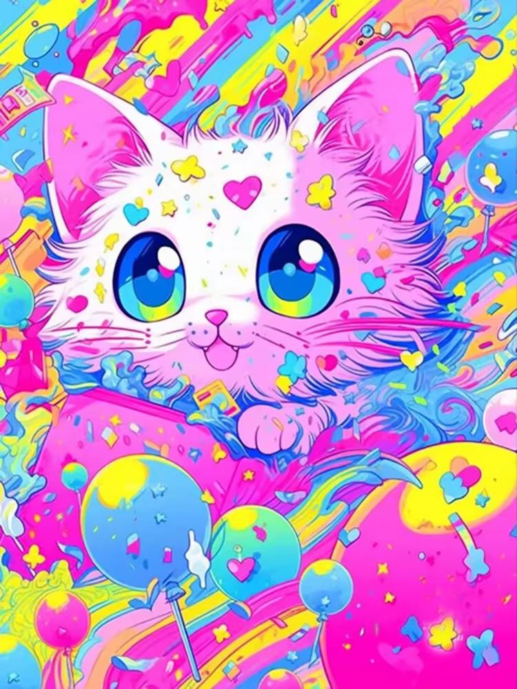 5D DIY Diamond Art Painting Cartoon Colorful Abstract Cat Animals Full Diamond Mosaic Diamond Embroidery Kit Home Decor