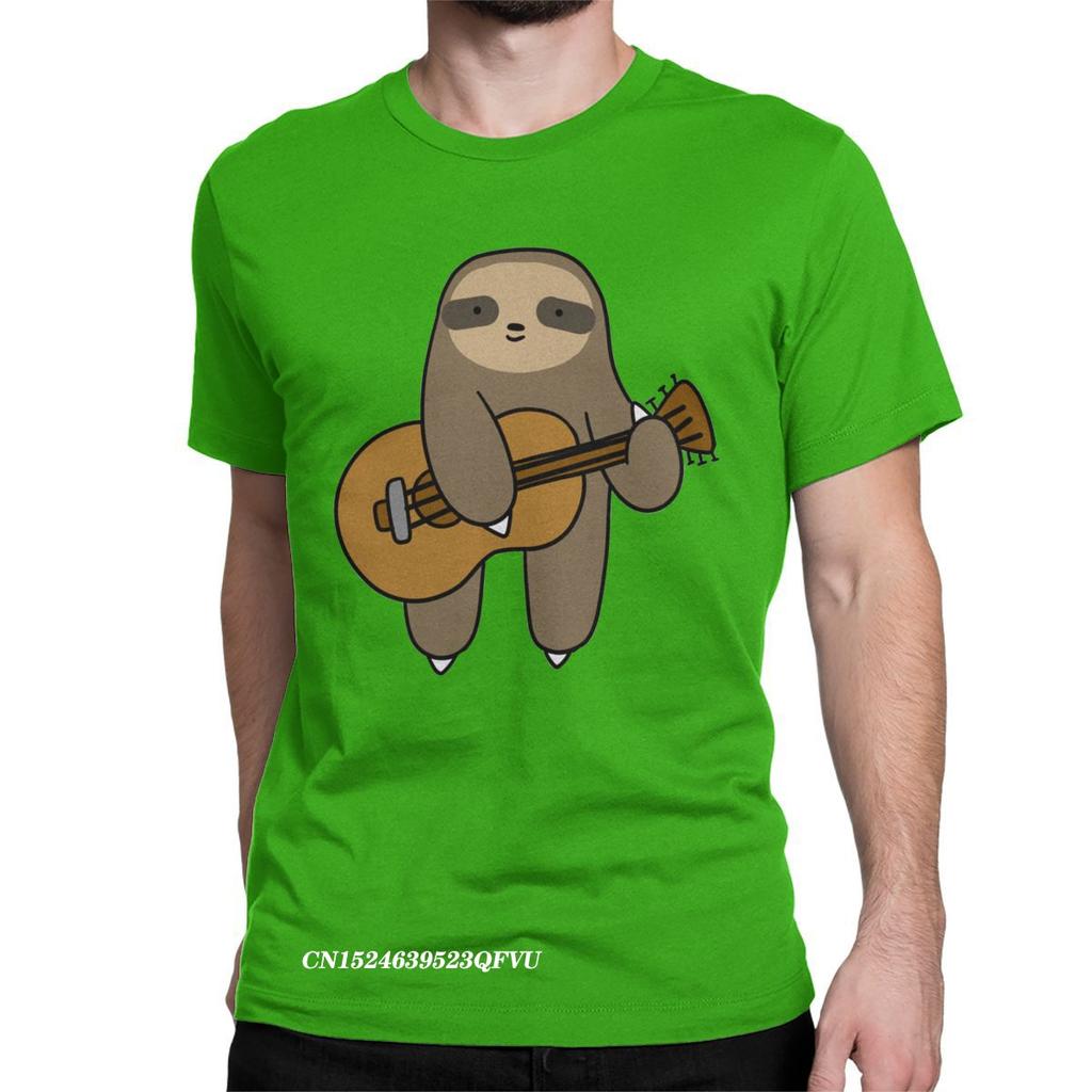 Guitar Sloth Cute Tops T Shirts Mens Cotton Novelty Tee Shirt Round Neck Guitarist Animal Tees Harajuku Tops Gift Idea