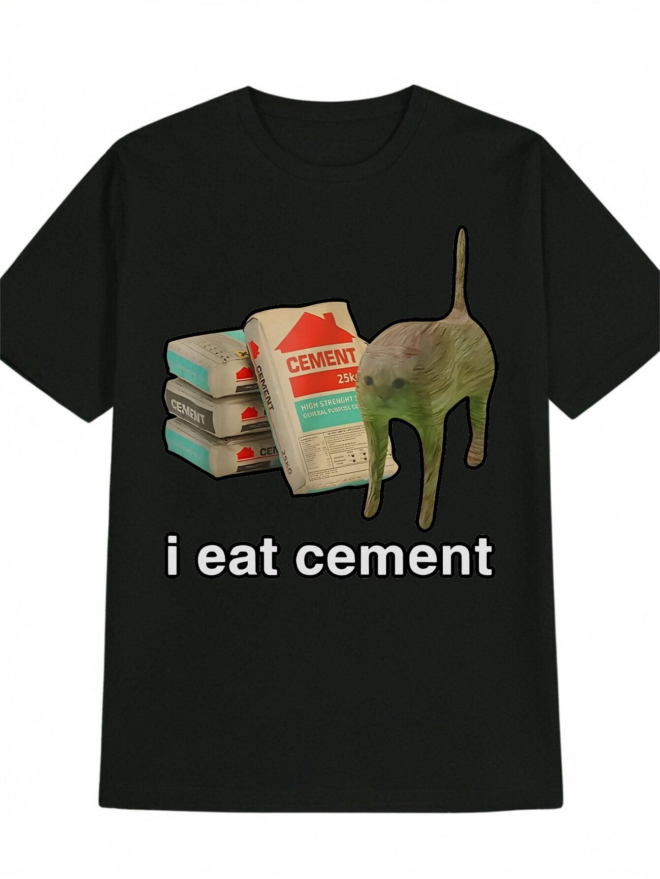 Men s Casual Round Neck T-Shirt with Cement Bag Cat Print XXXXL