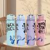 1PC Rock Rock Star Musical Note Text 750ml Color Plastic Water Bottle Leakproof Flip Straw Lid For Sports Office Home Use