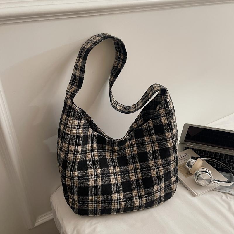 Vintage Plaid Handbag Lightweight Large Capacity Commuter Shoulder Bag