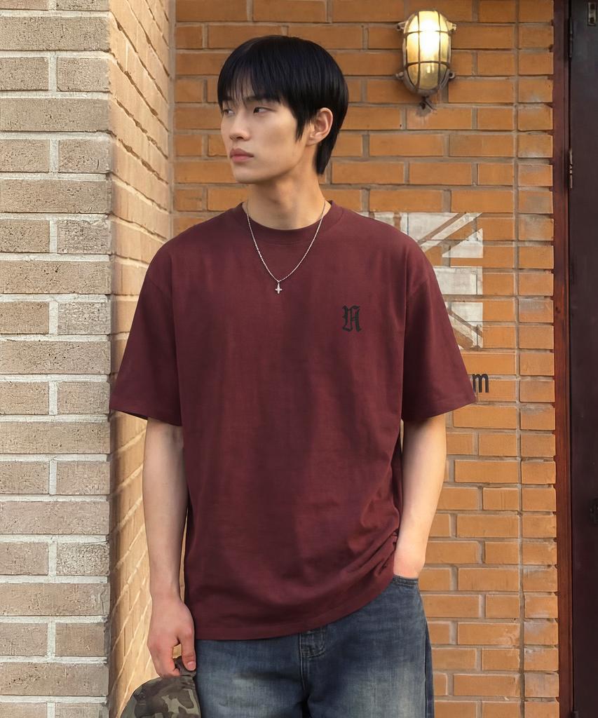 EZKATON Gothic Symbol Oversized Short Sleeve T-Shirt Burgundy Mmst6940