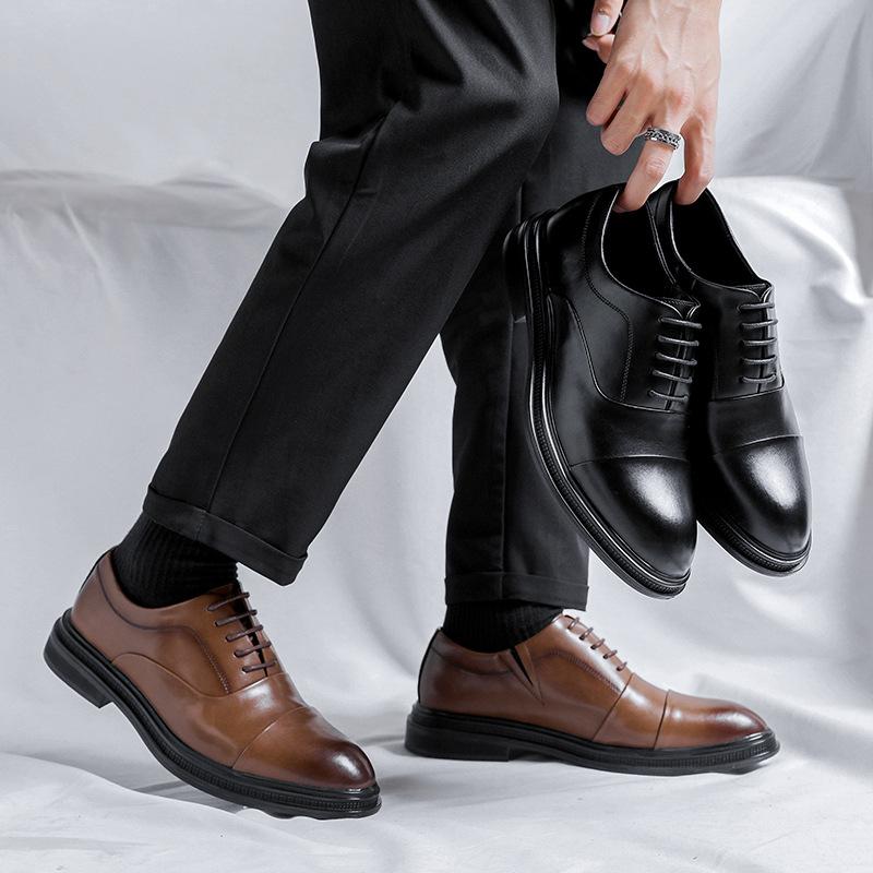 Men'S British Business Dress Leather Shoes Men'S Pointed Head Lace-Up Fashion Men'S Single Shoes 19981-R