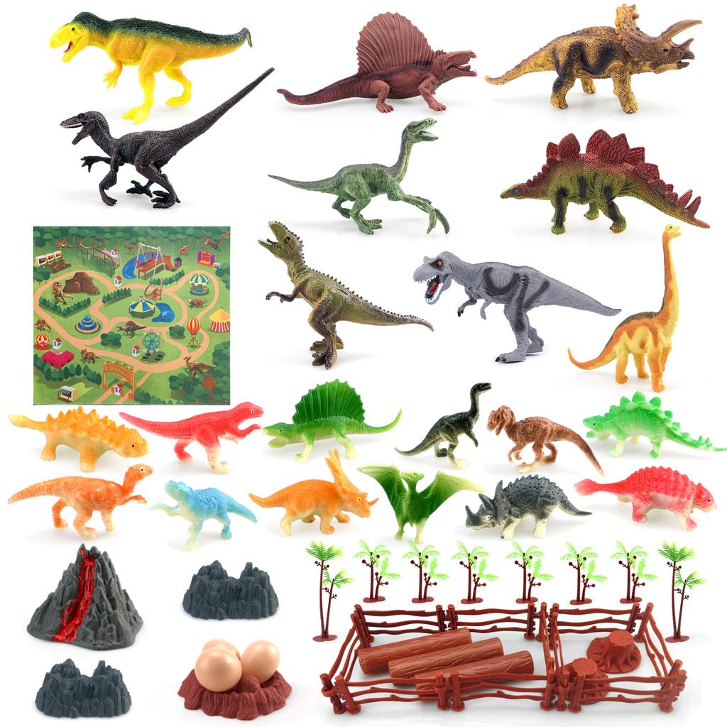 Dinosaur Toy Set, T-Rex Spinosaurus Pterodactyl Therizinosaurus Brachiosaurus Scene