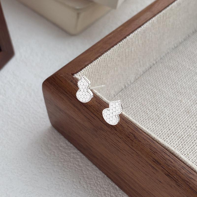 S999 Sterling Silver Crushed Ice Gourd Earrings - Sparkly Chinese Style for Women, Luxe Light, Elegant Niche Design