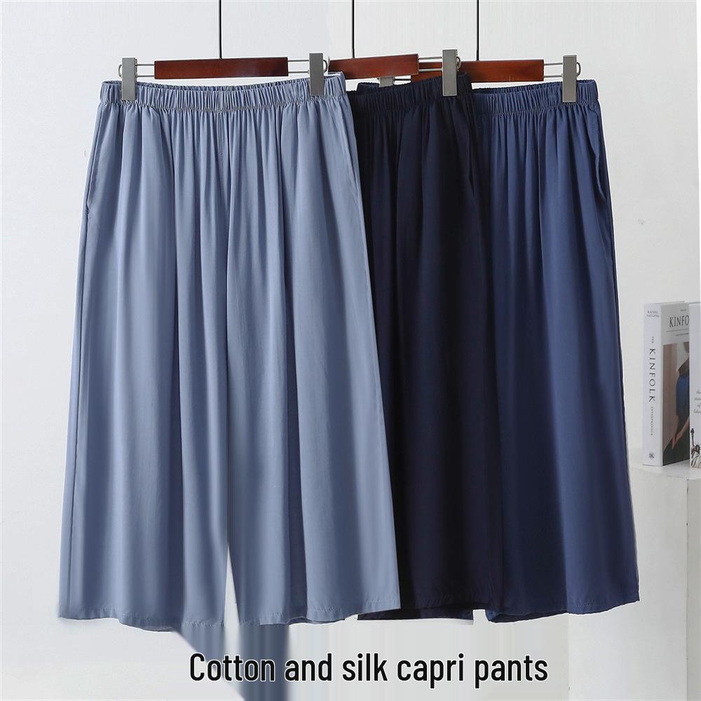Men's Cotton Silk Mid-Length Sleep Shorts - Cool, Casual, Plus Size for Middle-aged and Elderly