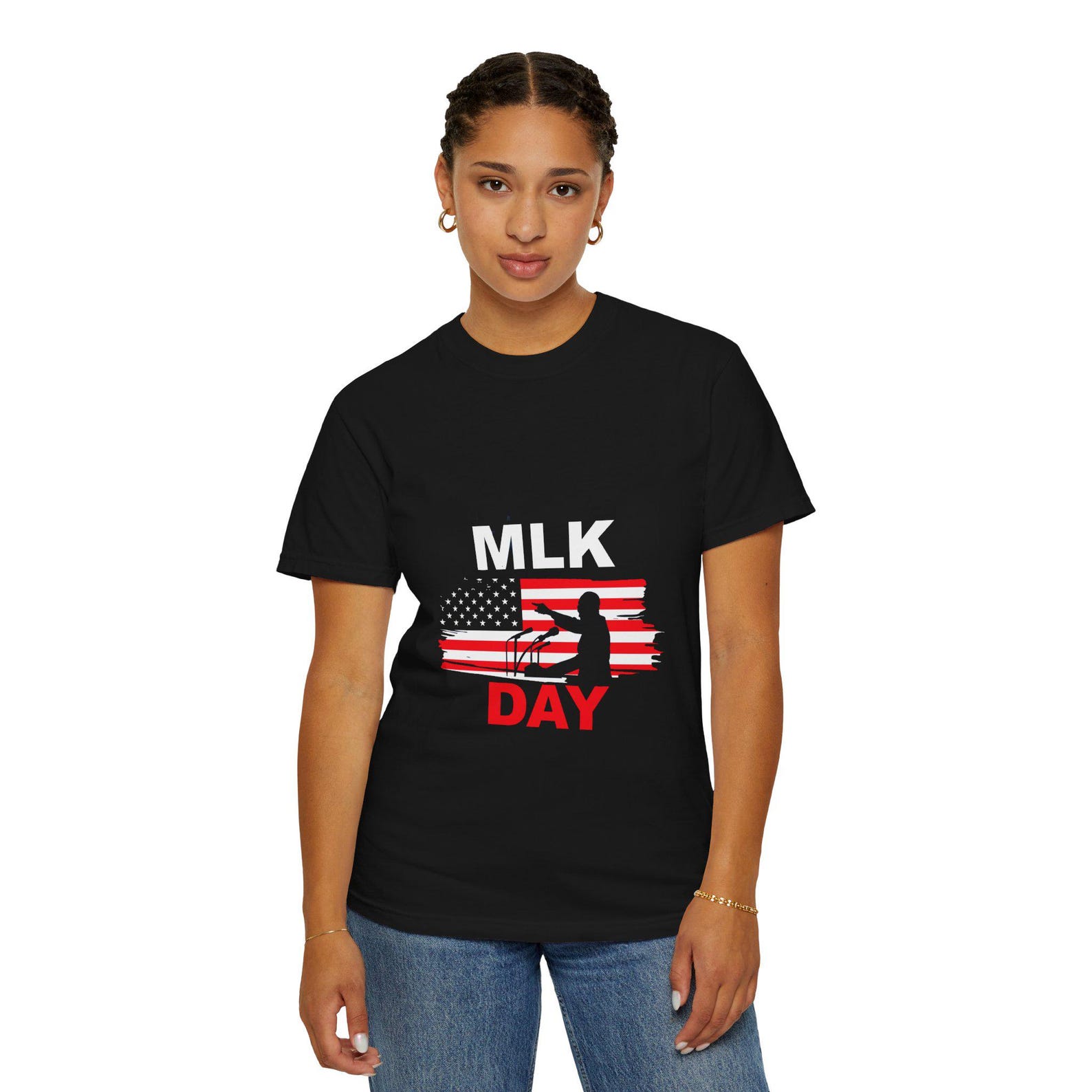 MLK Day American Flag Silhouette T-Shirt | Martin Luther King Jr. Tee L