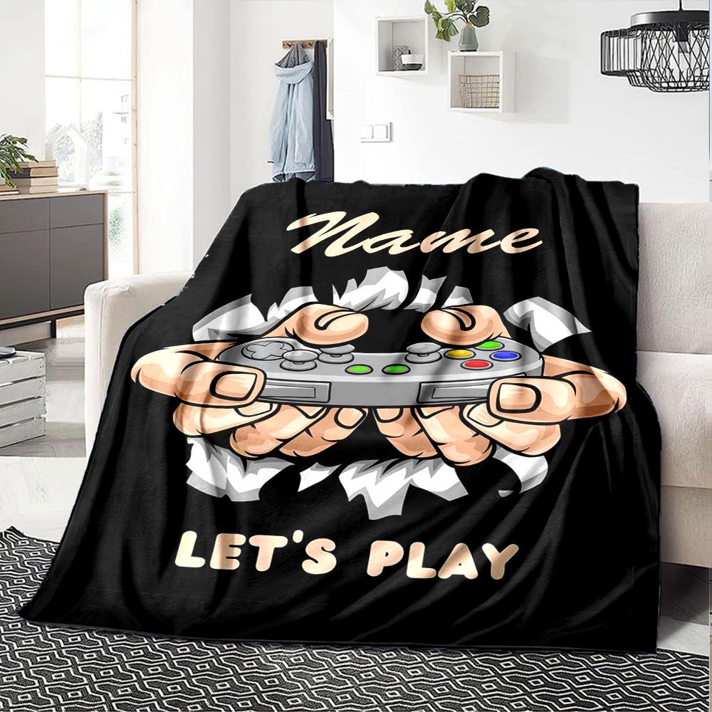 Custom Name Game Controller Theme Printed Blanket - Perfect for Couch, Bed, Travel & Outdoor Use | Machine Washable, Cozy & Durable.