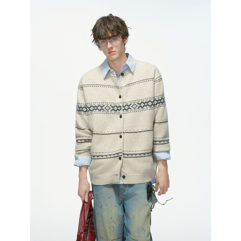 Dream Made Fair Isle Cardigan Sweater for Men, Autumn and Winter Style, Casual Knitwear for Men