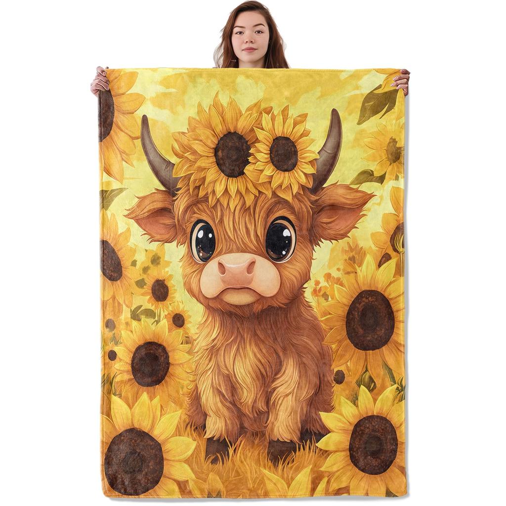 Cute Highland Cow Fleece Blanket Soft Cozy Farm Animal Flannel Throw Blanket for Farmhouse Bedroom Sofa Couch Outdoor Travel