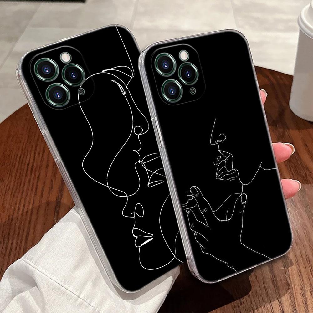 Sexy Line Art Lover Couple Kiss Case For Apple iPhone 17 16 15 14 13 12 11 Pro Max 16 Plus 16E 17Air 17Pro Phone Cover Silicone