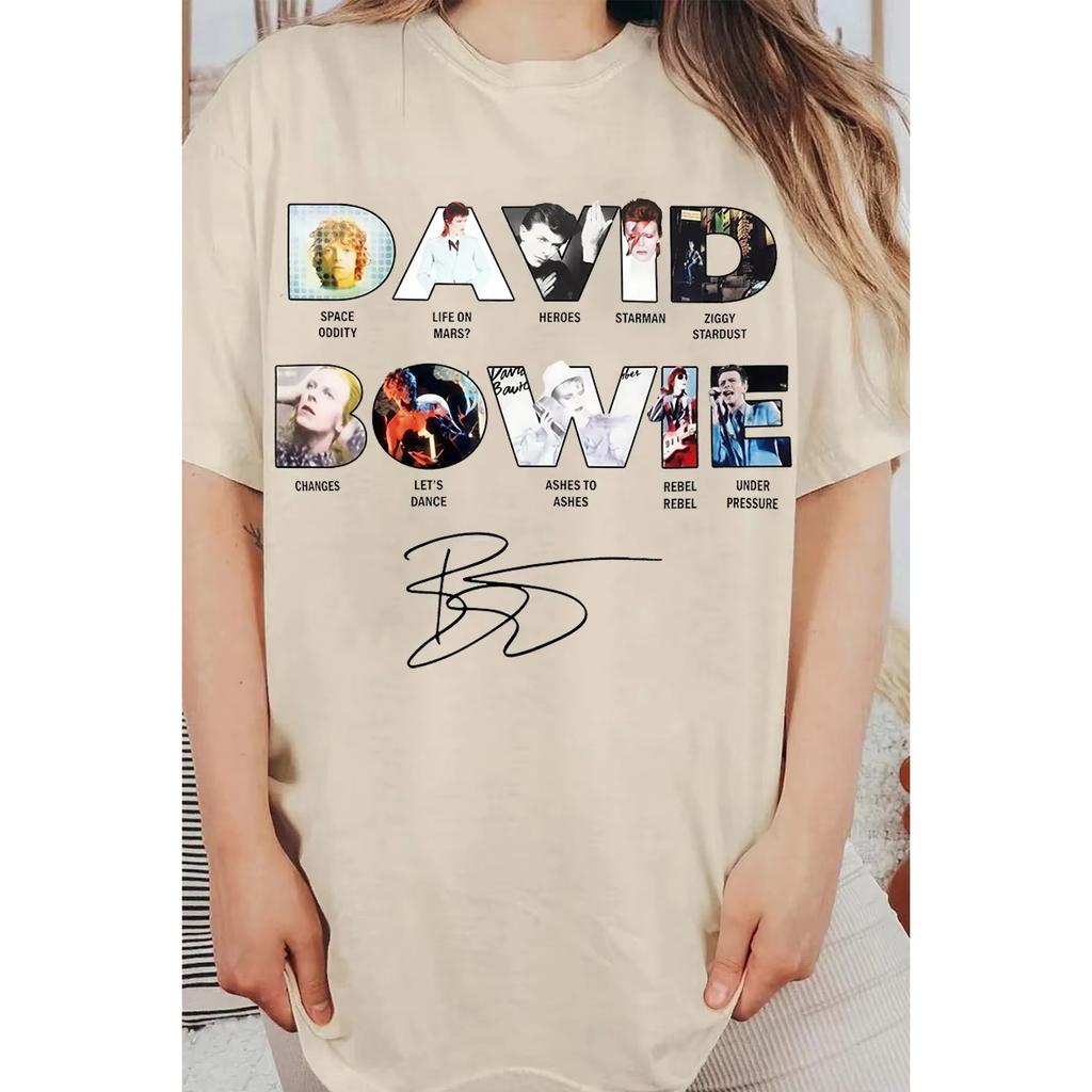 David Bowie Eras Typography Signed Merch 2026 New T Shirt Cotton Unisex Men‘s Women's T-Shirts Lightweight Breathable and Comfortable Clothes