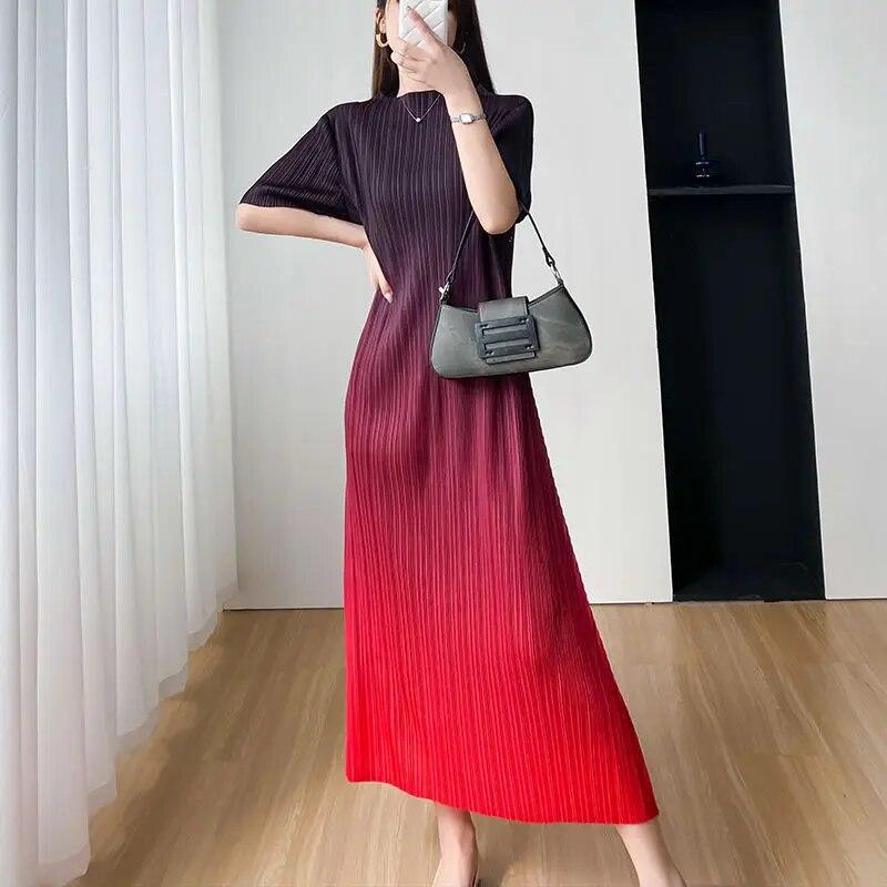 

Юбка для женщин летом, новые высококачественные складки, постепенно наслаивающиеся друг на друга, снижающие возраст темперамента, свободное и универсальное, облегающее платье. One Size красный