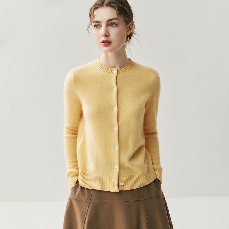 2025 Winter Women's Cashmere Round Neck Cardigan Sweater - Loose, Slimming Wool Knit Top