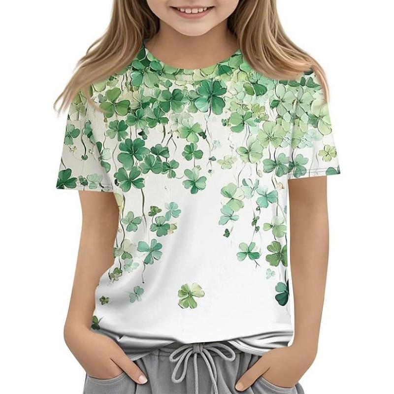 New Four Leaf Clover Pattern Children's Women's Short Sleeve Round Neck T-shirt