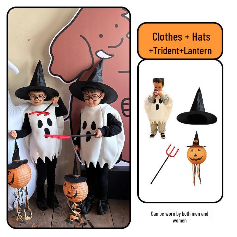 Halloween Pumpkin Ghost Costume Set for Boys with Cloak, Cape & Props