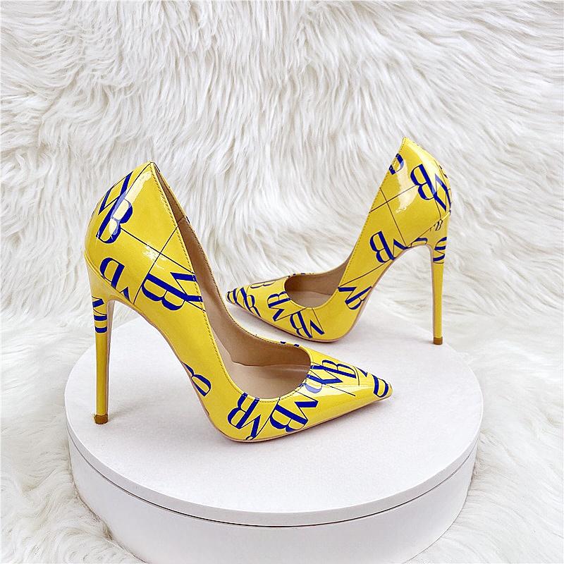 Fashionable Patent Leather Multi-color Letter Women's Singles Shoes, Party Women's High Heels, Nightclub Plus Size Shoes