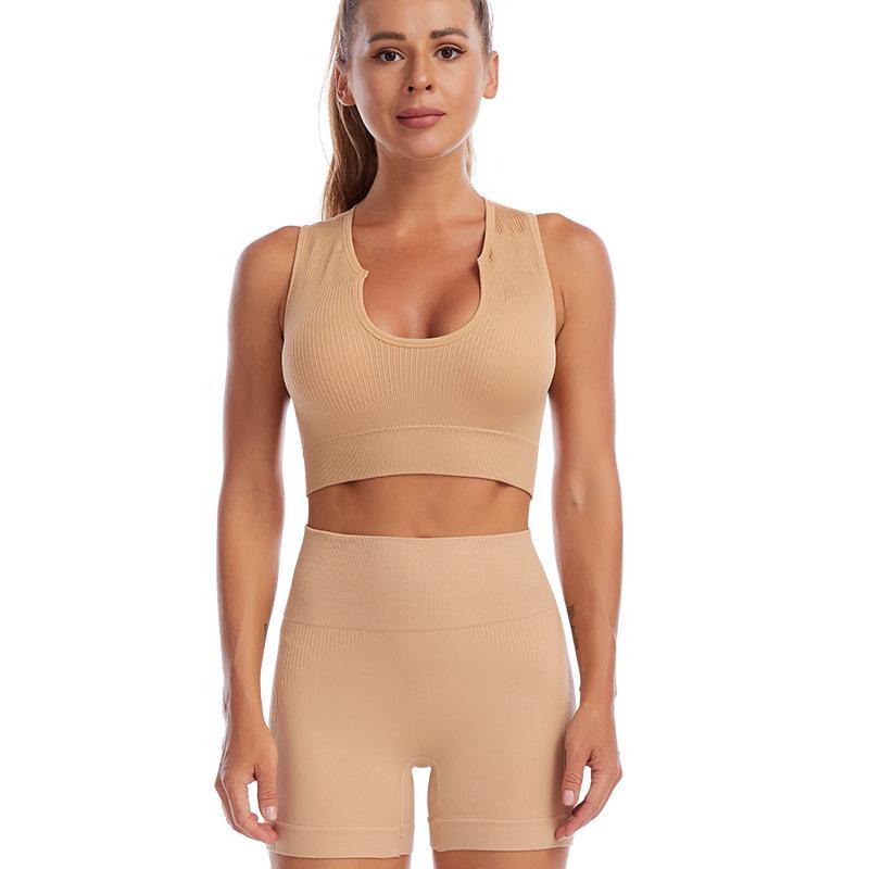 Women's Cross-Border Yoga Suit: Shockproof Sports Bra, Sexy Deep U Vest, and Fitness Running Shorts Set