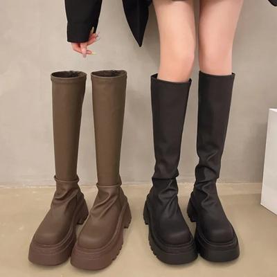 Fashion New Platform Women Knee High Boots Fashion Back Zippers Knight Long Booties Autumn Winter Female Thick Heel Shoes